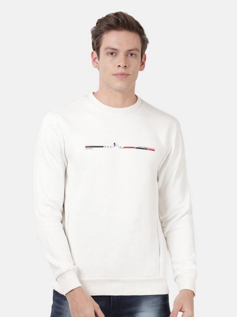 

t-base Men Off White Solid Cotton Sweatshirt