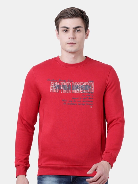 

t-base Men Red Printed Fleece Long Sleeves Sweatshirt