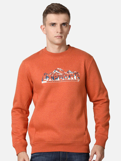 

t-base Men Rust Printed Cotton Sweatshirt