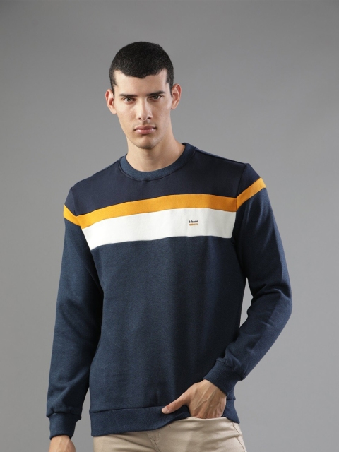 

t-base Men Navy Blue Colourblocked Sweatshirt