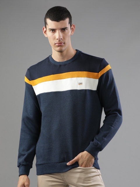 

t-base Men Navy Blue Solid Fleece Sweatshirt