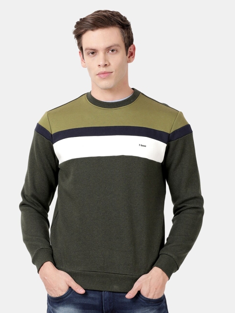 

t-base Men Green Colourblocked Sweatshirt