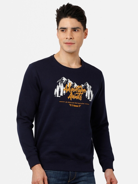 

t-base Men Navy Blue Cotton Printed Sweatshirt