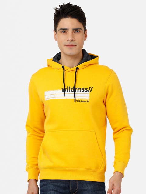 

t-base Men Yellow Printed Hooded Cotton Pullover Sweatshirt