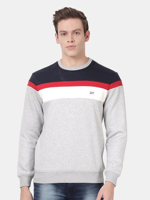 

t-base Men Grey Melange Colourblocked Sweatshirt