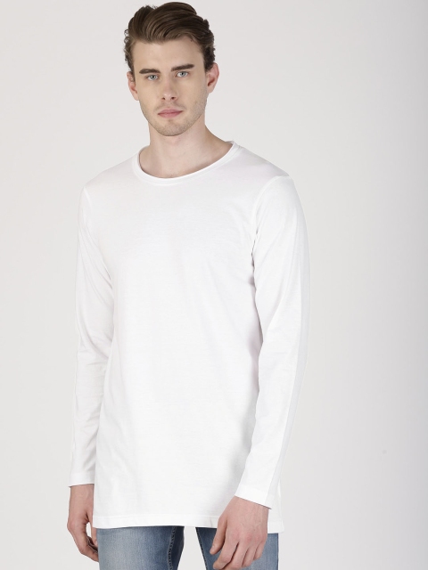 

ether Men White Solid Round Neck T-shirt