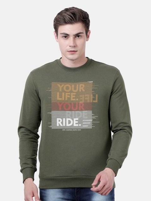 

t-base Men Olive Green Printed Sweatshirt