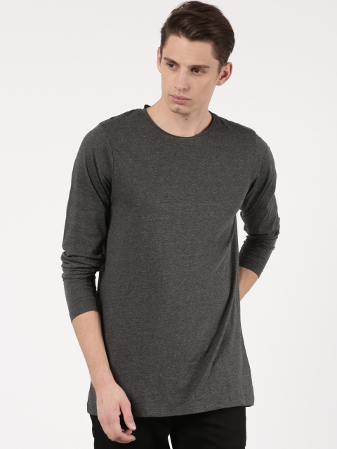 

ether Men Charcoal Grey Round Neck Longline T-shirt