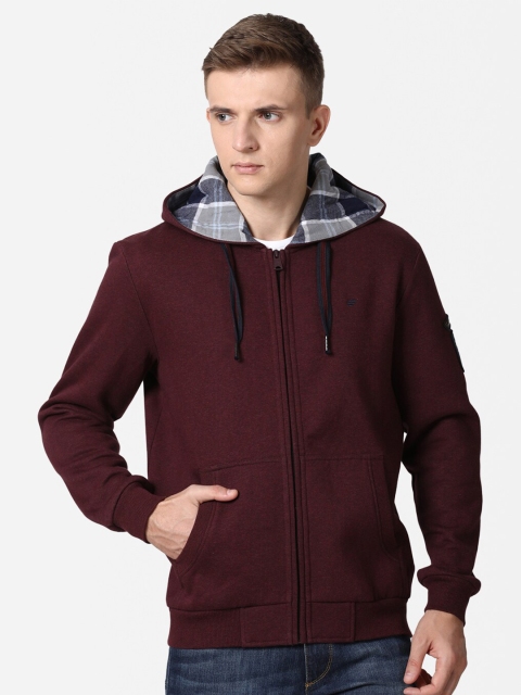

t-base Men Maroon Hooded Cotton Sweatshirt