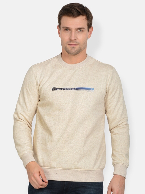 

t-base Men Cream-Coloured Solid Sweatshirt