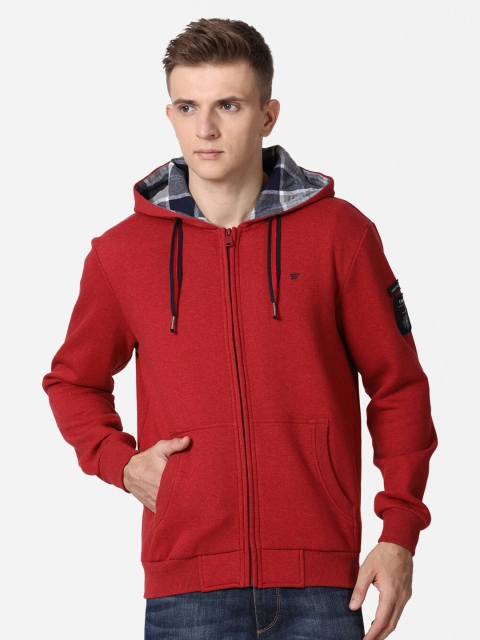 

t-base Men Red Solid Hooded Cotton Sweatshirt