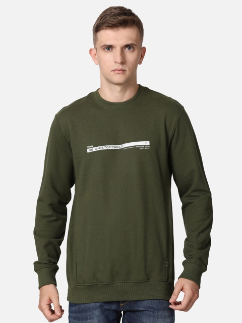 

t-base Men Olive Green Printed Pullover Sweatshirt
