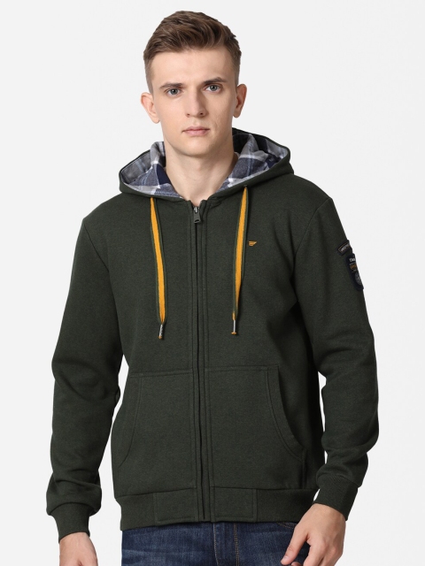 

t-base Men Green Hooded Cotton Sweatshirt