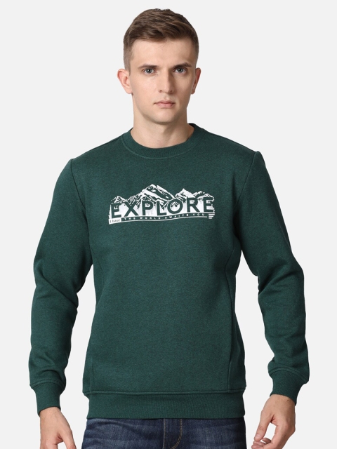 

t-base Men Green Printed Cotton Sweatshirt