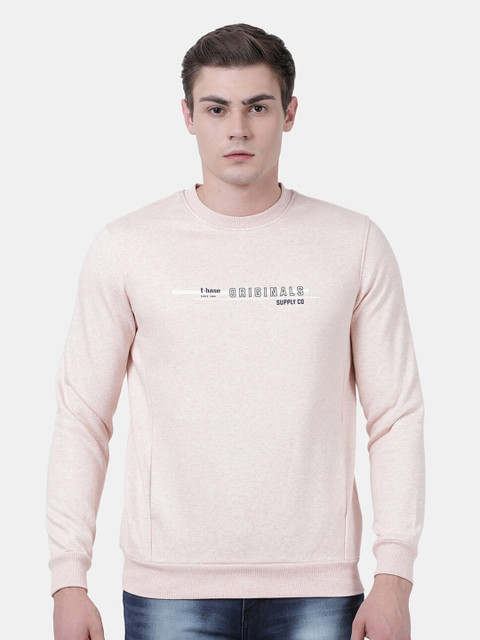 

t-base Men Pink Printed Pullover Sweatshirt