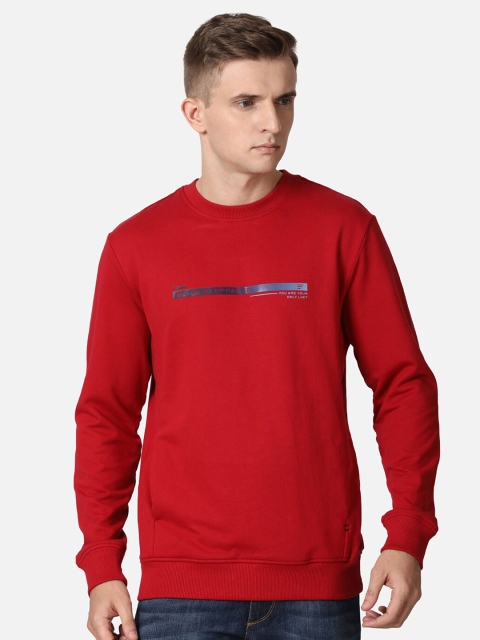 

t-base Men Red Printed Cotton Sweatshirt