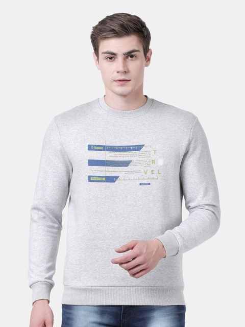 

t-base Men Grey Melange Printed Pullover Sweatshirt