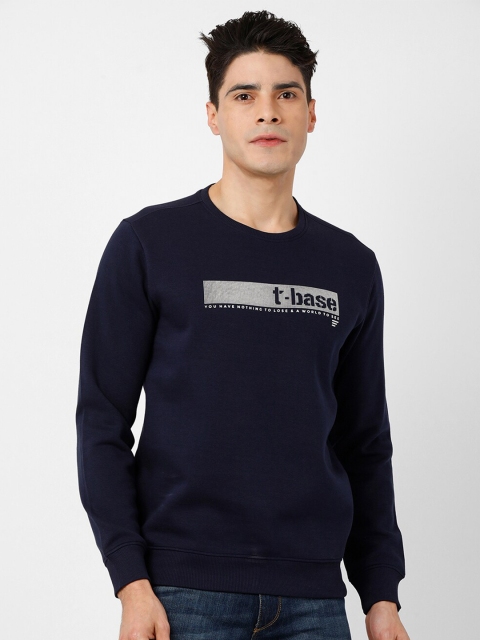 

t-base Men Plus Size Navy Blue Printed Cotton Sweatshirt