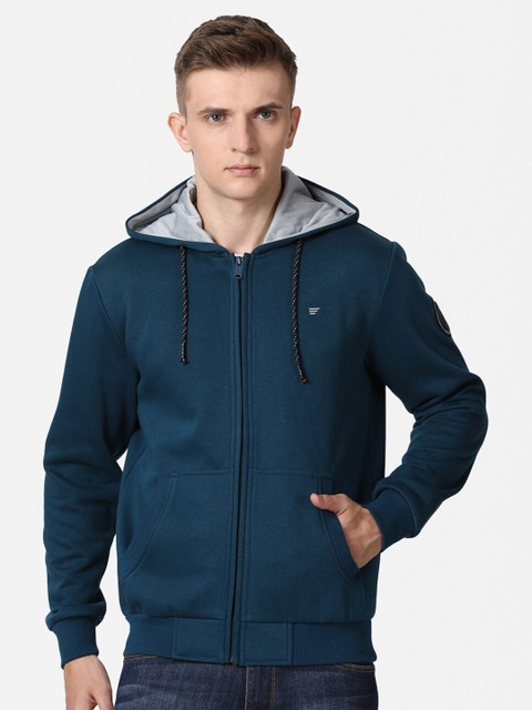 

t-base Men Blue Solid Hooded Cotton Sweatshirt