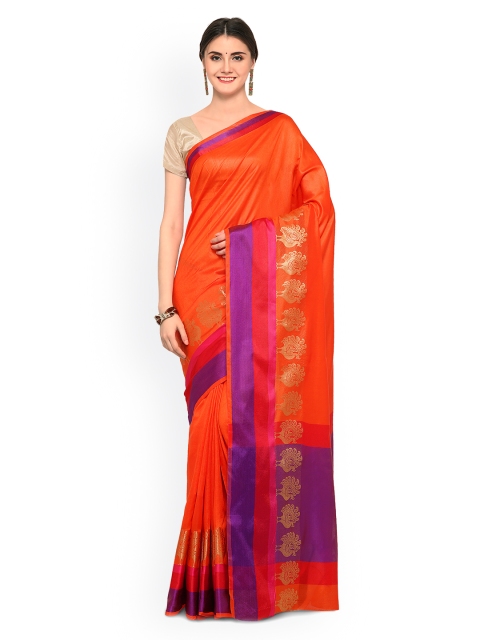 

Saree mall Orange Silk Cotton Solid Chanderi Saree