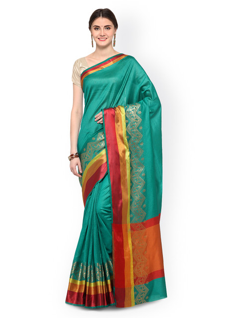 

Saree mall Green Chanderi Silk Cotton Solid Saree