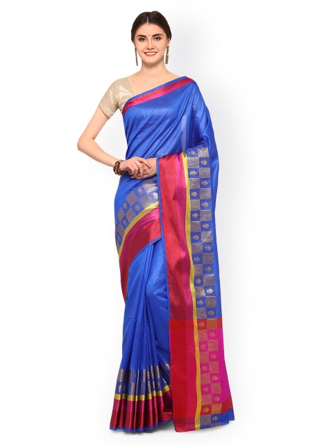 

Saree mall Blue Chanderi Silk Cotton Solid Saree
