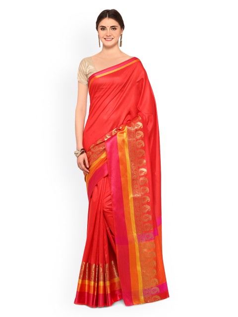 

Saree mall Red Silk Cotton Solid Chanderi Saree