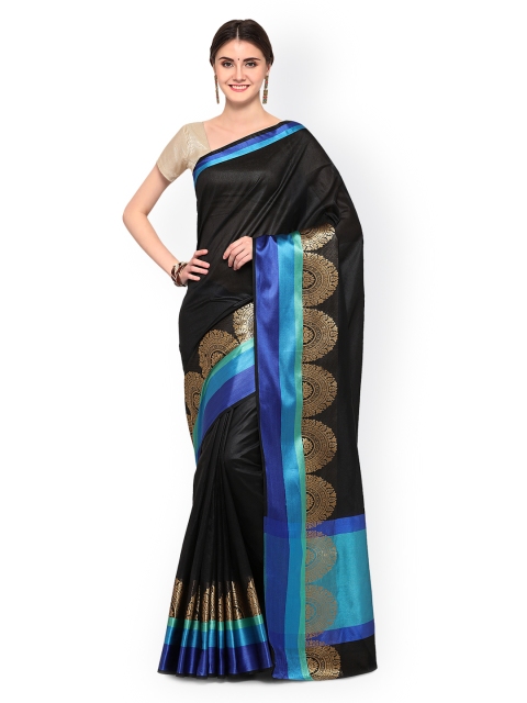 

Saree mall Black Chanderi Silk Cotton Solid Saree
