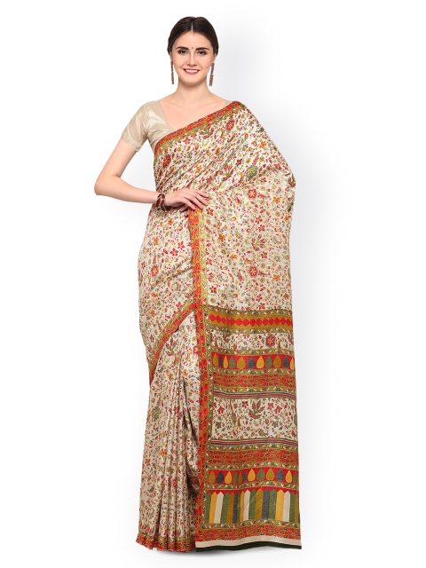 

Saree mall Cream-Coloured Printed Pashmina Silk Blend Saree