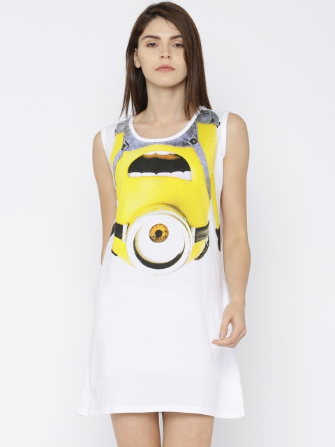 

Minions by Kook N Keech Women White Printed T-shirt Dress
