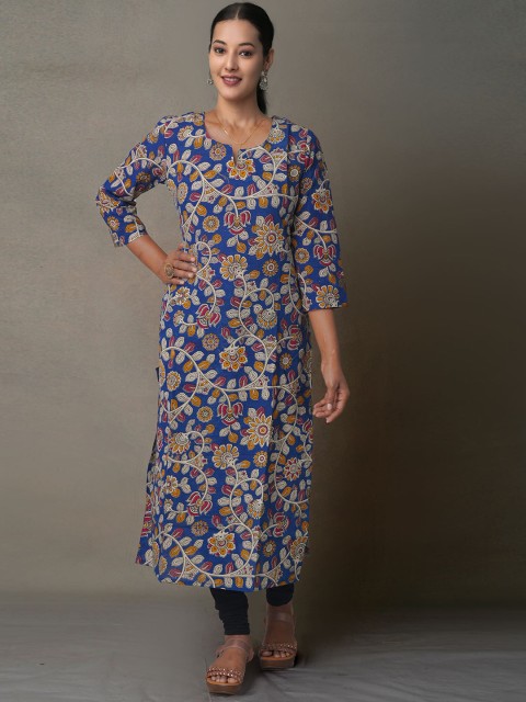 

Unnati Silks Women Blue Floral Printed Floral Cotton Handloom Kurta