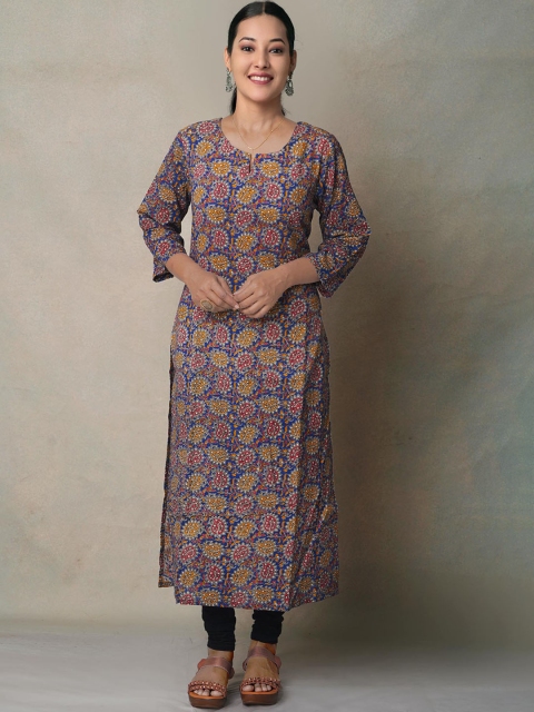 

Unnati Silks Women Blue & Red Kalamkari Printed Handloom Kurta