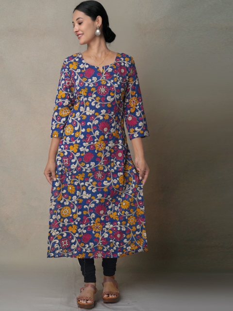 

Unnati Silks Women Blue Floral Printed Floral Handloom Kurta