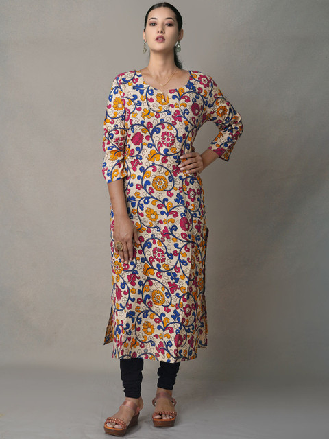 

Unnati Silks Women Cream-Coloured & Yellow Floral Printed Floral Handloom Kurta