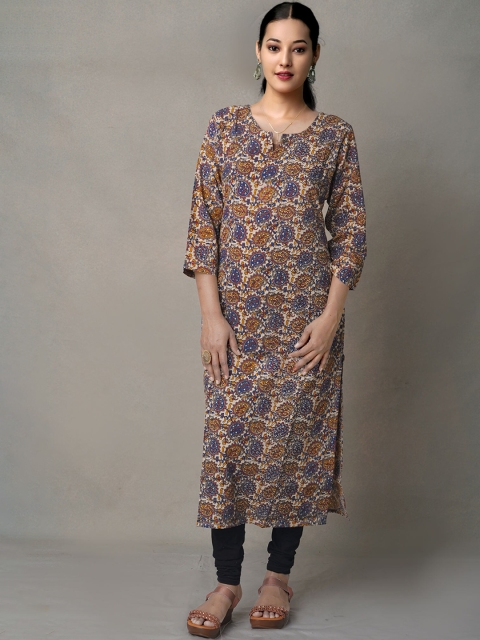 

Unnati Silks Women Cream-Coloured & Blue Paisley Printed Cotton Kurta