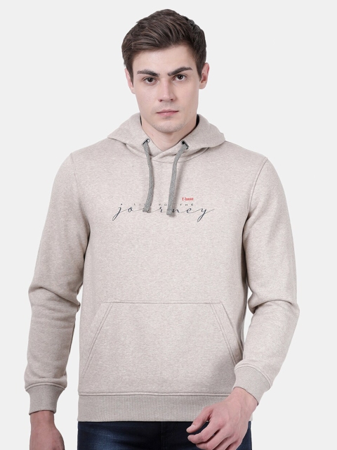 

t-base Men Grey Printed Hooded Pullover Sweatshirt