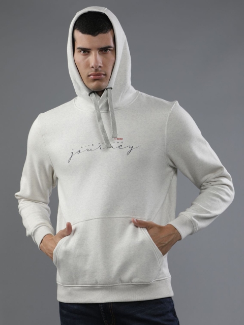 

t-base Men White Hooded Fleece Sweatshirt