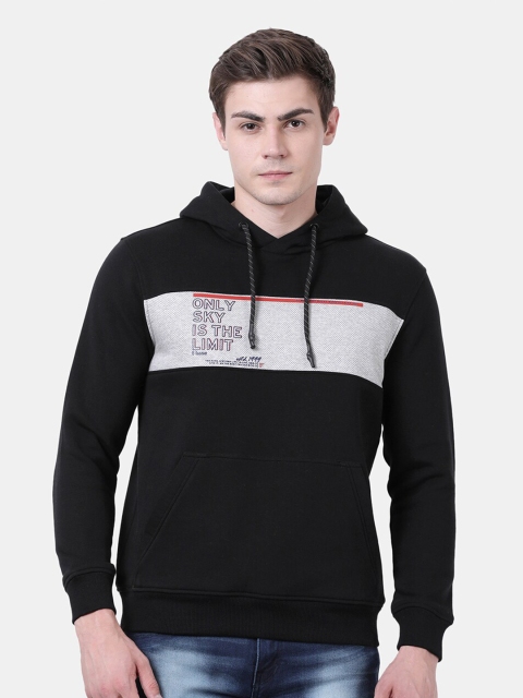 

t-base Men Black Colourblocked Hooded Sweatshirt
