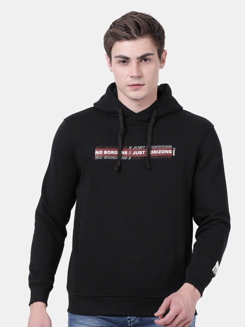 

t-base Men Black Printed Hooded Sweatshirt