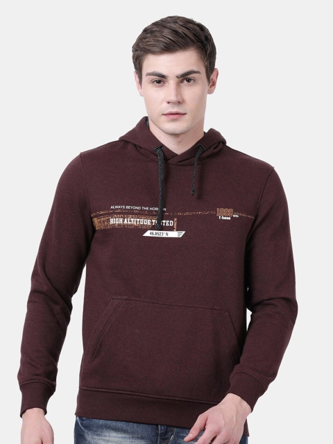 

t-base Men Maroon Typography Printed Hooded Fleece Sweatshirt