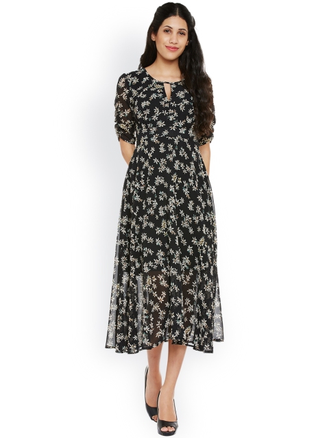 

Nun Women Black Floral Print Fit & Flare Midi Dress