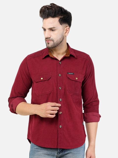

COLVYNHARRIS JEANS Men Burgundy Solid Cotton Slim Fit Casual Shirt