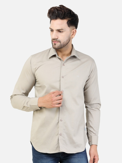 

COLVYNHARRIS JEANS Men Beige Solid Cotton Slim Fit Casual Shirt