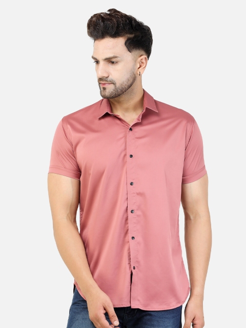 

COLVYNHARRIS JEANS Men Peach-Coloured Slim Fit Satin Casual Shirt