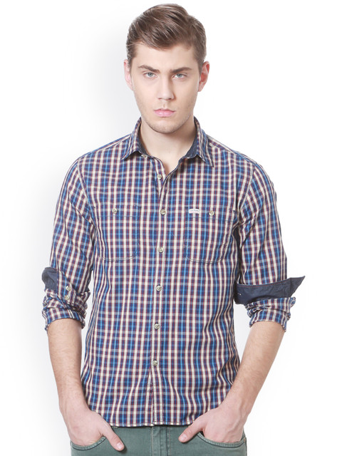 

People Men Blue Slim Fit Checked Casual Shirt