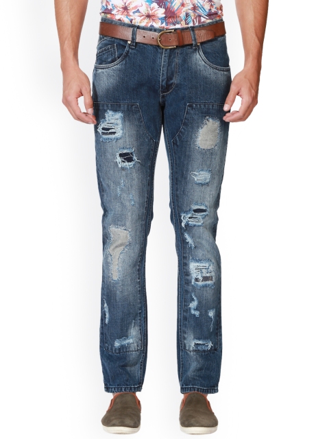 

People Men Blue Mid-Rise Mildly Distressed Jeans