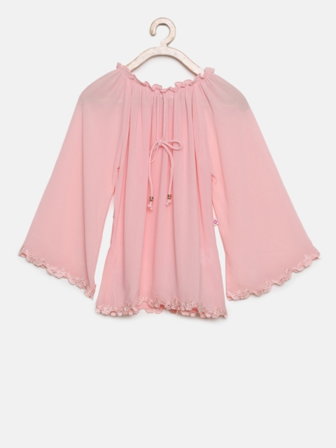 

Peppermint Girls Pink Semi-Sheer Lace Detail Top