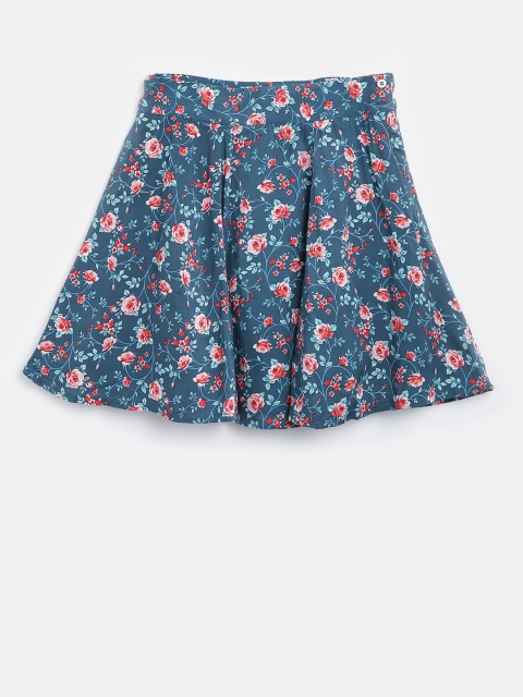 

Peppermint Girls Teal Blue & Red Floral Print Flared Skirt