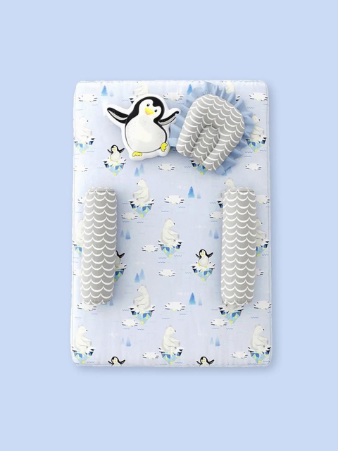 

Fancy Fluff Infants 5 Pieces Blue Printed Organic Cotton Baby Bedding Set