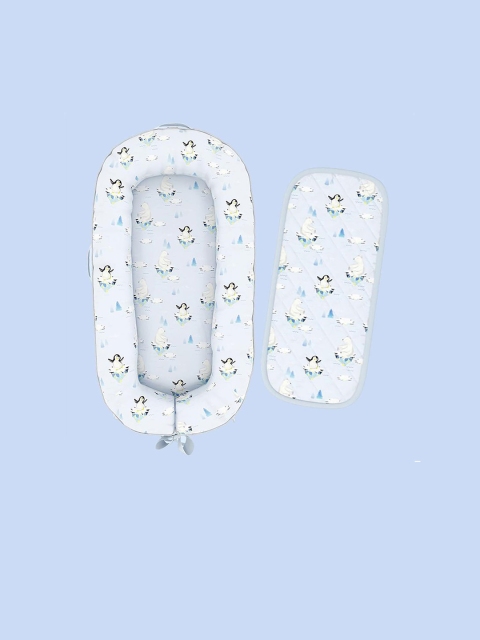 

Fancy Fluff Infants Boys Blue Printed Cotton Baby Cocoon Set